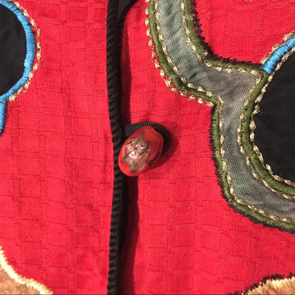 Vintage BOHO embroidered Asian jacket, red Chinese - Picture 4 of 7